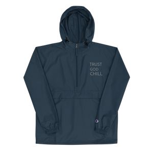 Trust God + Chill Embroidered Champion Packable Jacket